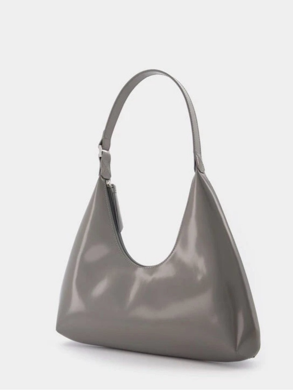 BY FAR Grey Shiny Leather Shoulder Hobo